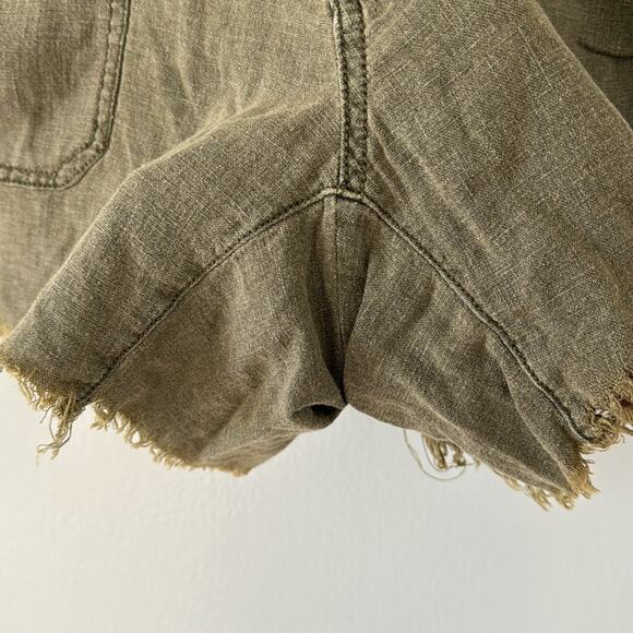 Free People Tomboy Raw Hem High Waisted Shorts Green Size Small Linen - Picture 6 of 11